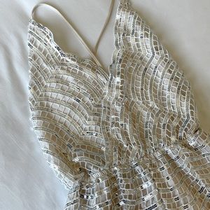 White Lace Crochet Romper with Silver Sequins